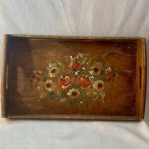 Vintage Norwegian Rosemaling Hand Painted Wooden Serving Tray Folk Art 19.5x11.5